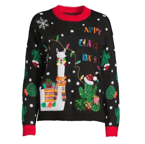 Womens Holiday Time Christmas Sweater Happy Llama Days - Picture 1 of 14